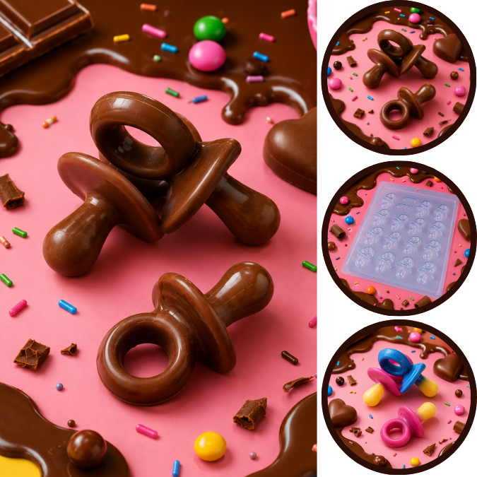 1~10 Forma Simples em Acetato BWB Para Bombom, Doces Dia Das Crianças e Infantil (i7)319 Bombom Chupetinha. (CHOCO)