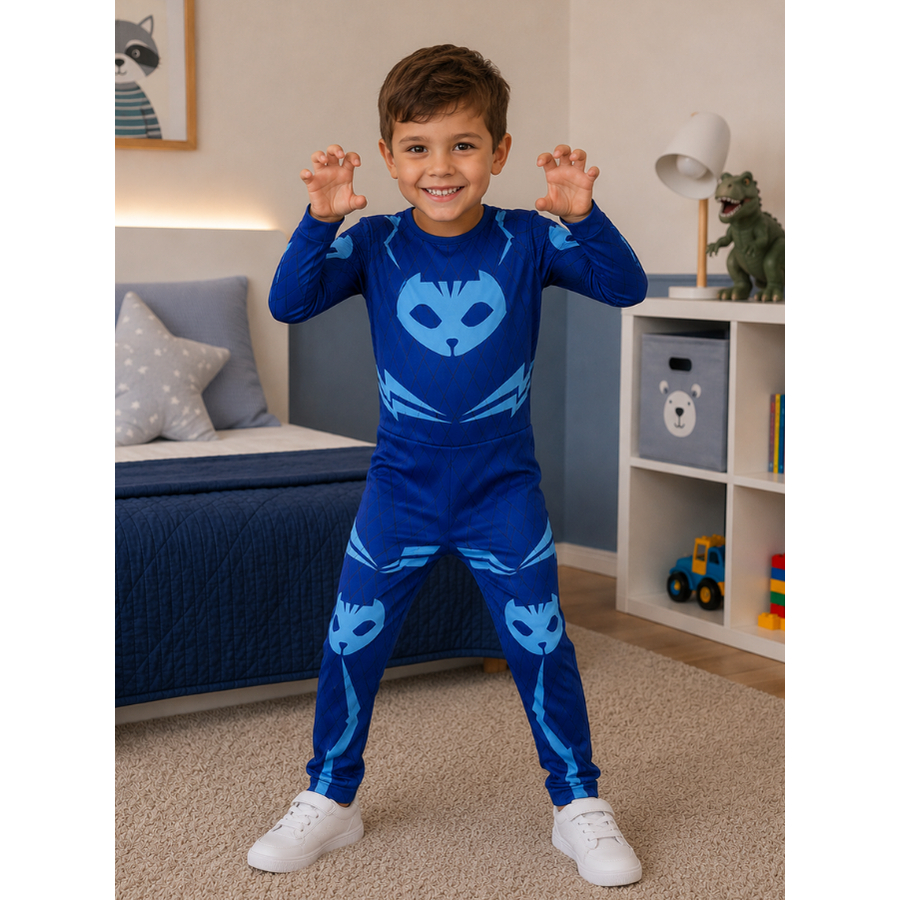 Fantasia do Menino Gato Longa Pj Masks Com Enchimento (Apenas a fantasia)