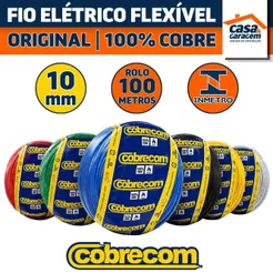 Fio Elétrico Flexível 10mm Cobrecom 100 Metros Cabo Flexível 10mm 100% Cobre Normatizado Inmetro