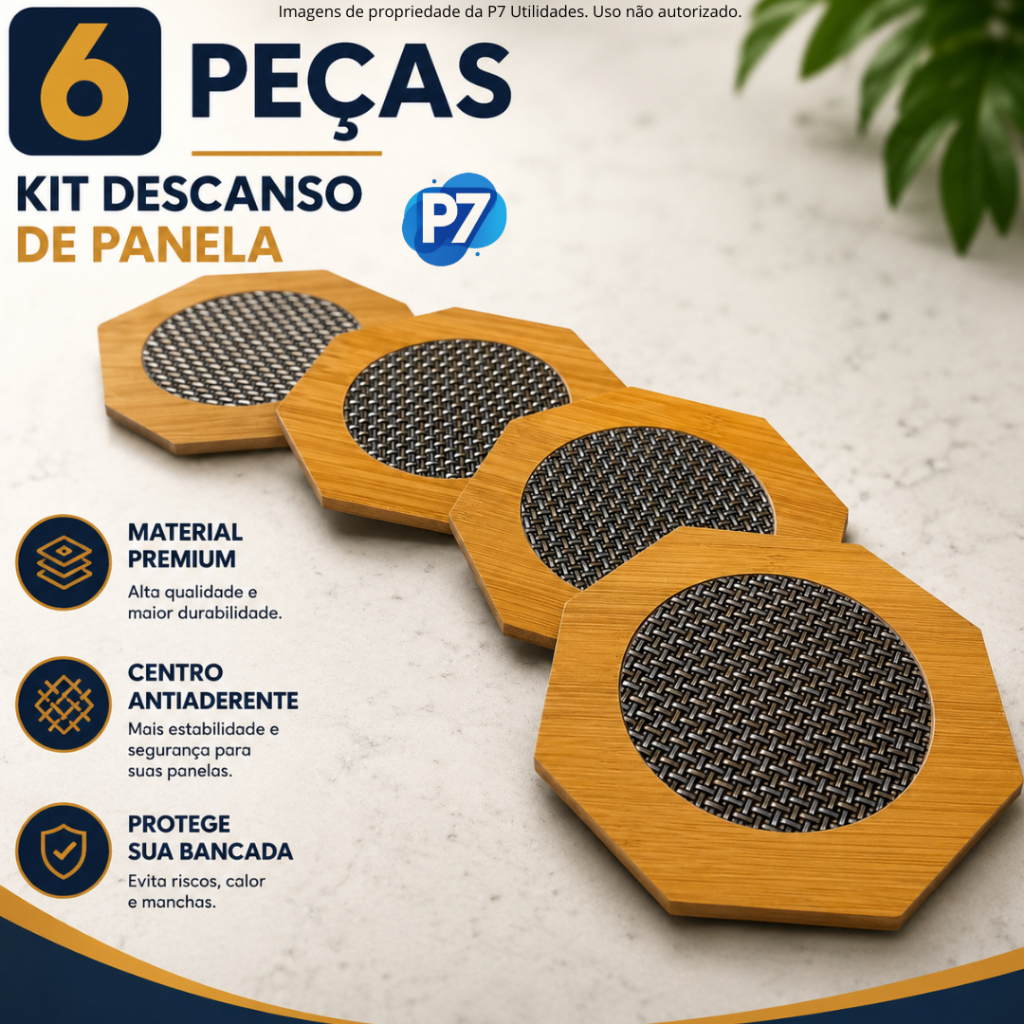 Kit 6 Descanso de Panela Quente Antiaderente 14,5cm Mesa Posta Suplat Apoio Protetor para Cozinha