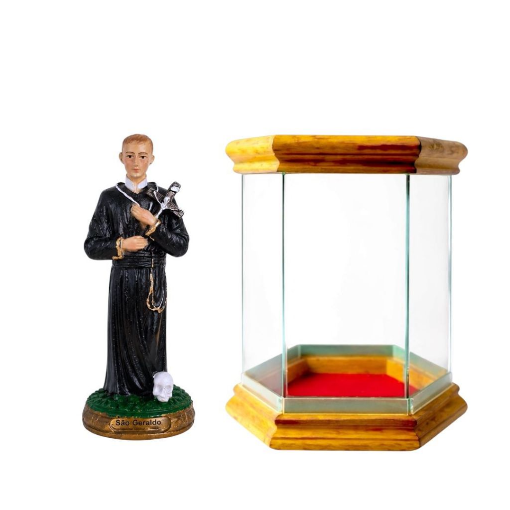 Imagem São Geraldo 15cm Resina Com Capela Oratorio Redoma de Vidro