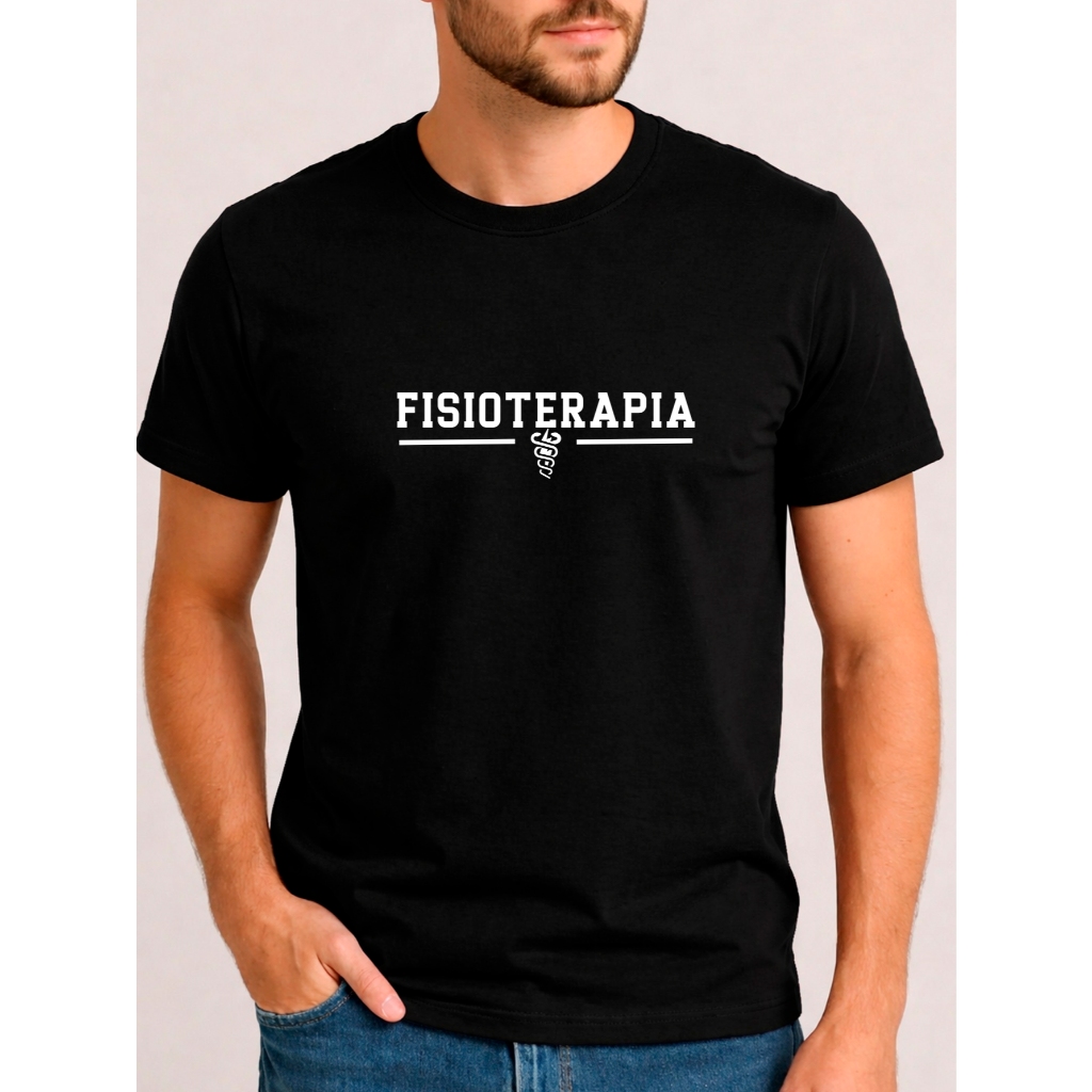Camiseta Fisioterapia Masculina Faculdade Brasão no Meio 100% Algodão Premium