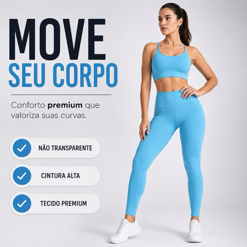 Conjunto Fitness Feminino Vittoria Shape Cintura Alta Academia Zero Transparência Legging + Top Premium Modelador