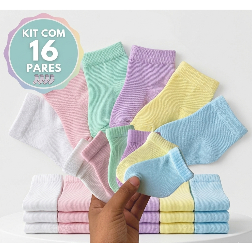 kit 16 pares de meias Rn Recém nascido Saída Maternidade