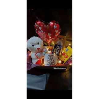 Cesta Iluminada Presente romântico Namorados Ursinho chocolate coração te amo Cesta Guloseimas chocolate cartão com foto