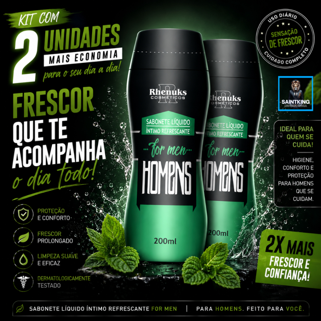 Kit 2 Sabonete Íntimo Refrescante For Men Masculino 200ml Rhenuks