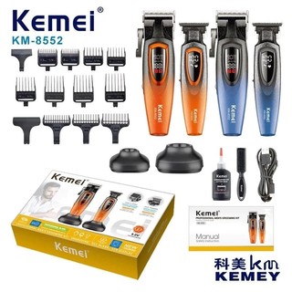 Kit Máquina de Cortar Cabelo + Máquina de Acabamento Pro Elétrica Recarregável Kemei KM-8552
