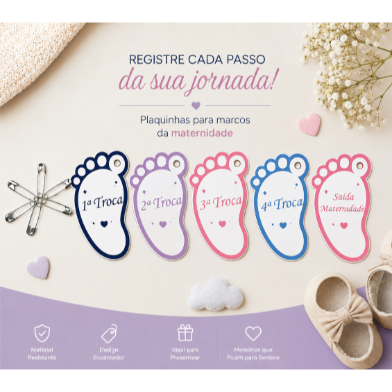 Kit 5 Tags de Identificações de Trocas para Saquinhos Organizadores de Mala de maternidade