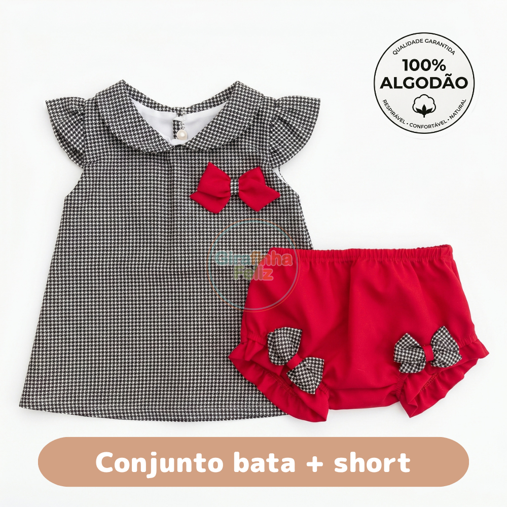 Conjunto bebê menina batinha - 2 peças - Bata + Short - com lacinhos - conjunto infantil