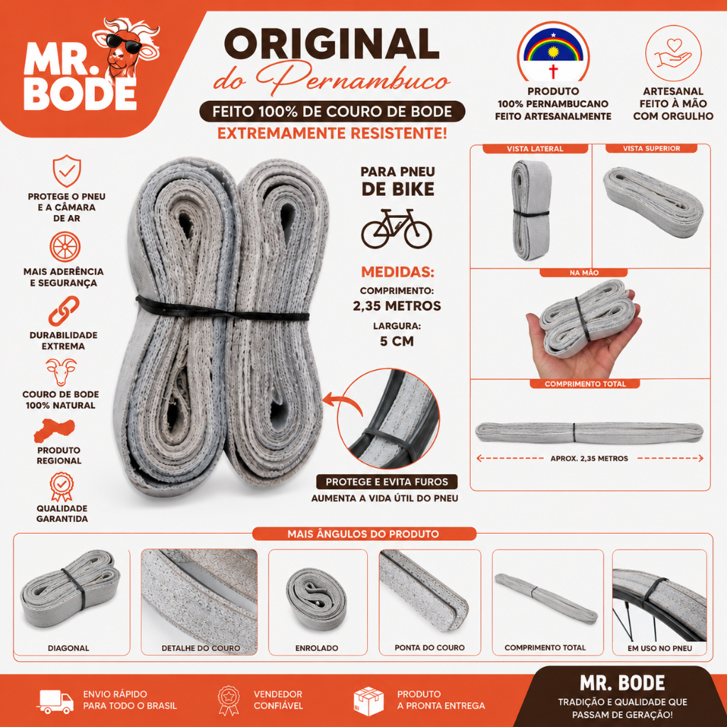 MR BODE Par de Fitas Antifuro Nunca Mais Empurre Sua Bike Couro Super Resistente