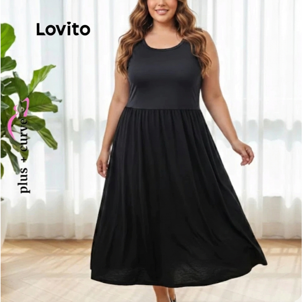 Lovito Vestido Feminino Plus Size Midi DRB271BRL300