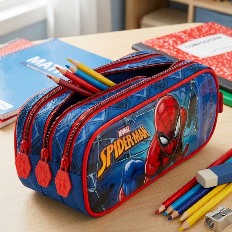 Estojo Penal Escolar Triplo Compartimento Infantil Spider Man Homem Aranha Marvel Avengers Original