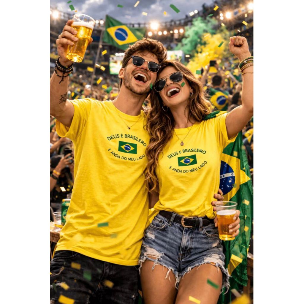 Kit Casal Conjunto Camisa Camiseta Brasil Copa Blusa Tendencia Brasil
