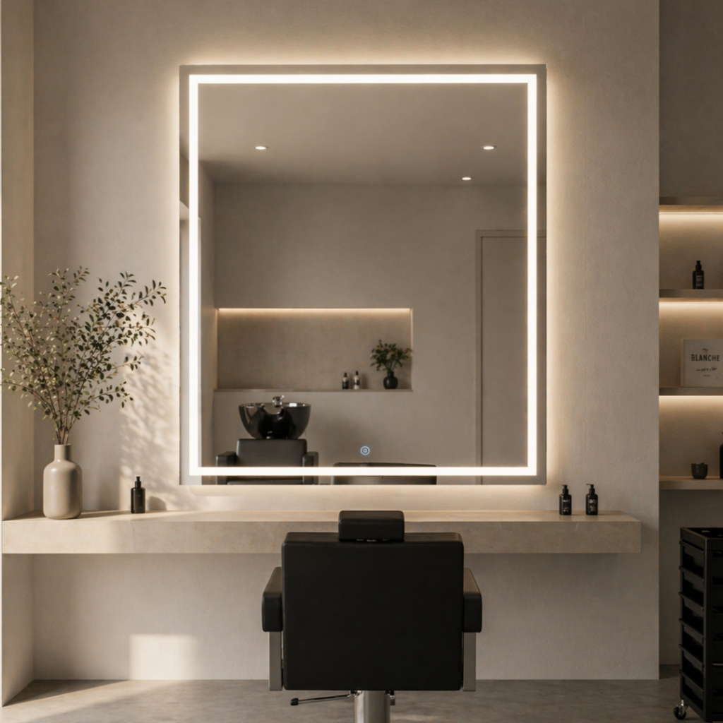 Detalhes do Espelho Grande com Led 3 Cores e Touch Retangular 60x40 Jateado Lapidado Banheiro Decorativo