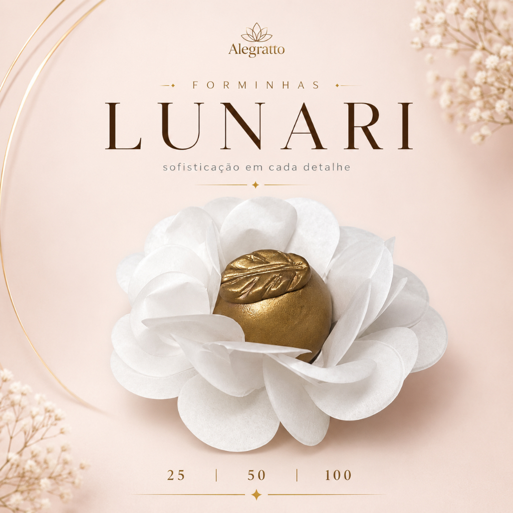 Kit 50 forminhas Lunari Branca papel para doces finos luxo casamento aniversário batizado decoração