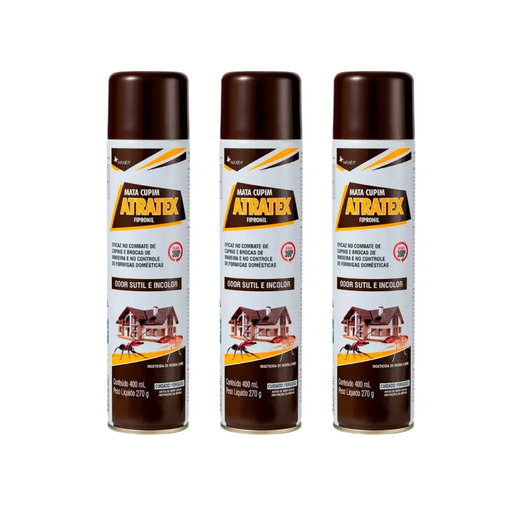 Kit 3 Atratex 400ml Spray Haxea Mata Cupim Protege Madeira