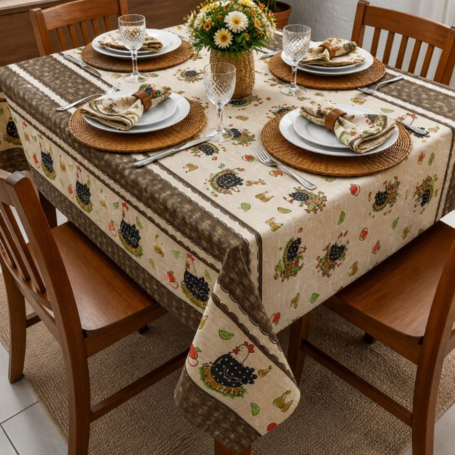 Toalha de Mesa Linhão Rustica - 8 Lugares, 6 Lugares e 4 Lugares Acabamento Premium - Forro