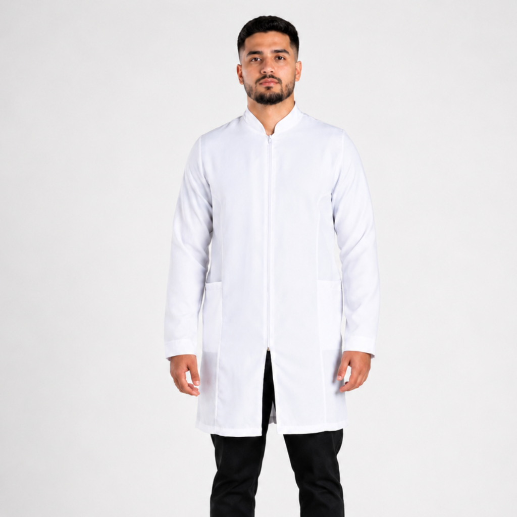 Jaleco Masculino Oxford Manga Longa Zíper Profissional Saúde Estética Premium