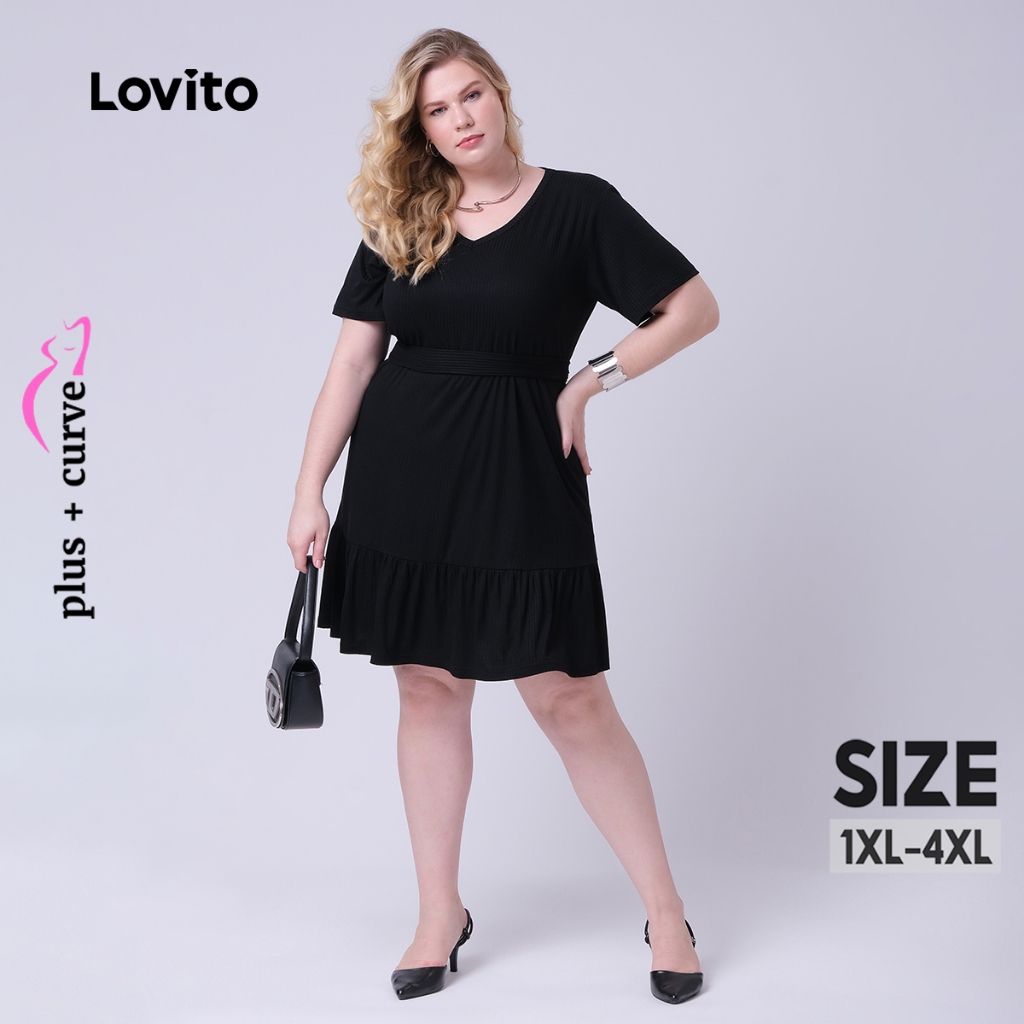Lovito Vestido Plus Size Com Amarração Cintura DRB363BRL392