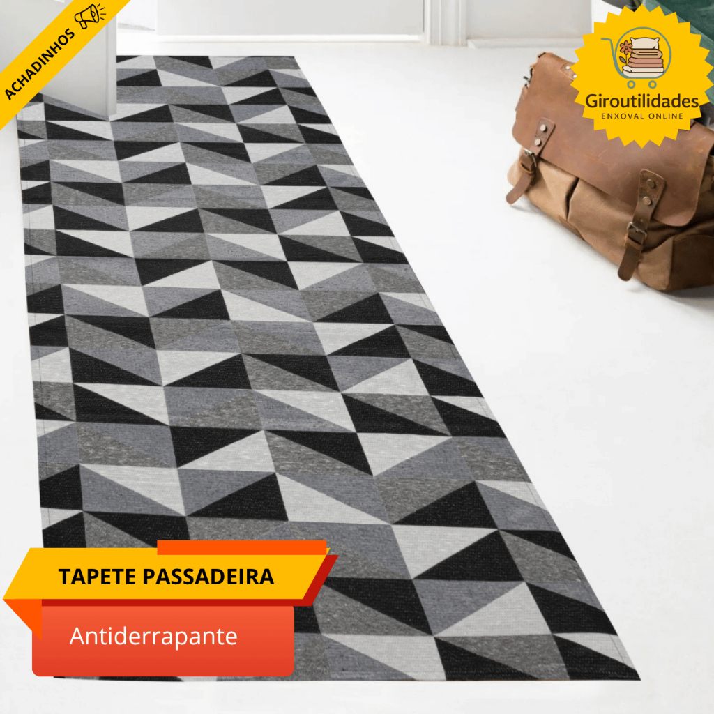 Tapete Passadeira Jacquard Antiderrapante 1,40 X 0,50M Geométrico Para Cozinha Decoração Enxoval Casa