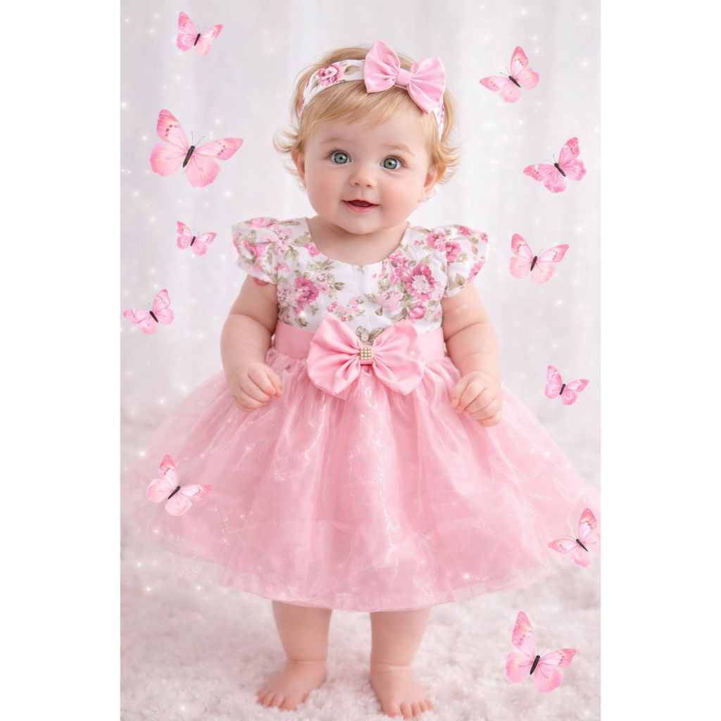 Vestido Bebe Rodado Menina Igreja Floral Princesa Infantil Fofo Luxo Passeio Batizado Presente