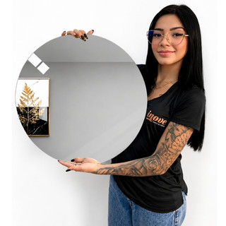 Espelho Redondo 50 cm Vidro Lapidado com dupla face – Ideal Para Banheiro Sala Quarto