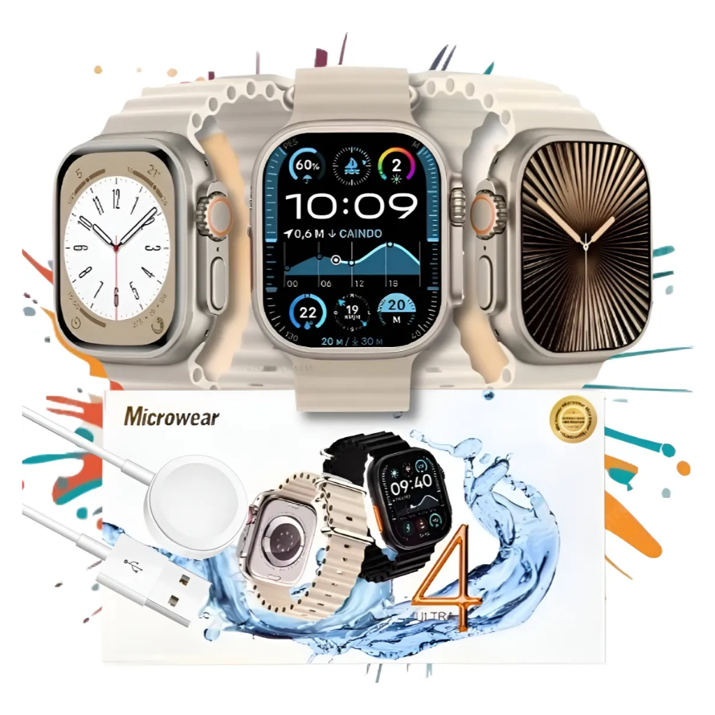 Relogio Inteligente SmartWatch Ultra 4 Series 10 Original Microwar NFC a Prova D'água ChatGpt GPS Unisex Lançamento