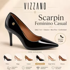 Scarpin Sapato Feminino Casual com Salto 7 cm Médio Vizzano Clássico Bico Fino Confortável Adulto