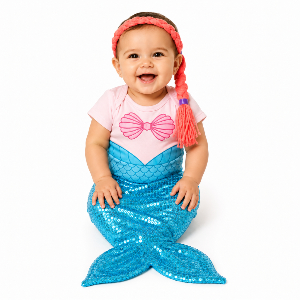 Kit Body Bori Bebê Temático mesversario  Infantil Menina Pequena Sereia com calda Tiara