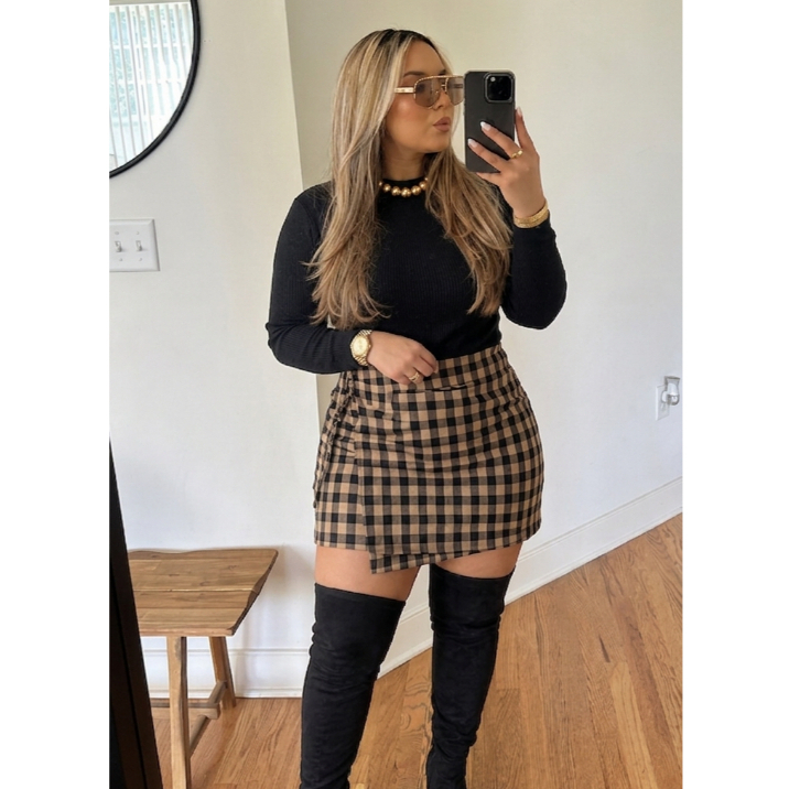 Saia Xadrez Adulto Plus Size Envelope Transpassada Cintura Alta De Amarrar Sem Transparência Festa