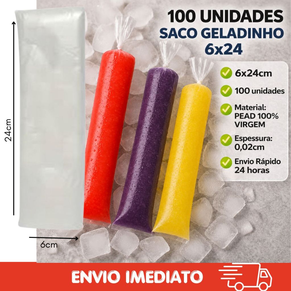100 und Saco Plastico Juju 6x24 Transparente para Geladinho Juju Sacole Talher sacolé chup chup saco geladinho