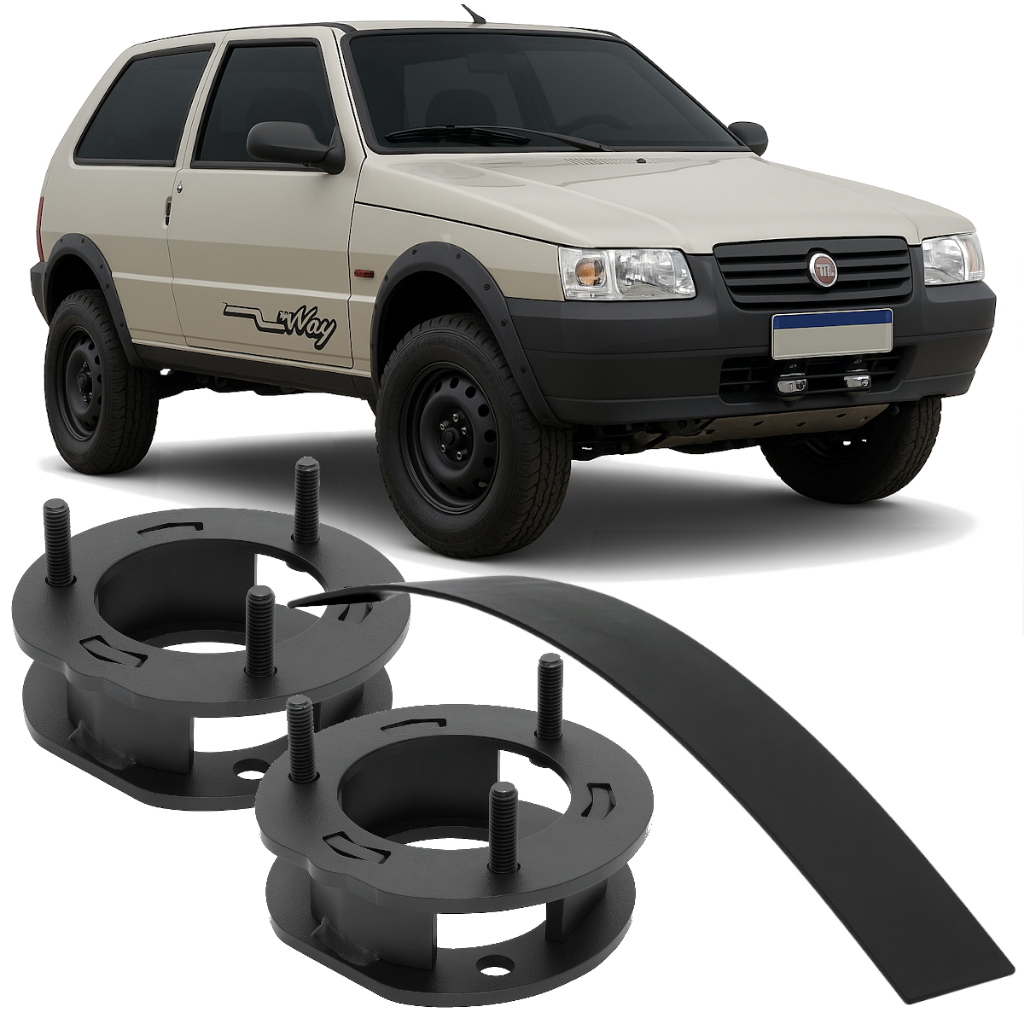 Kit Lift Fiat Uno Mille Way Calços Erguer Suspensão Completo Levantar Subir Elevar Dianteiro Traseiro