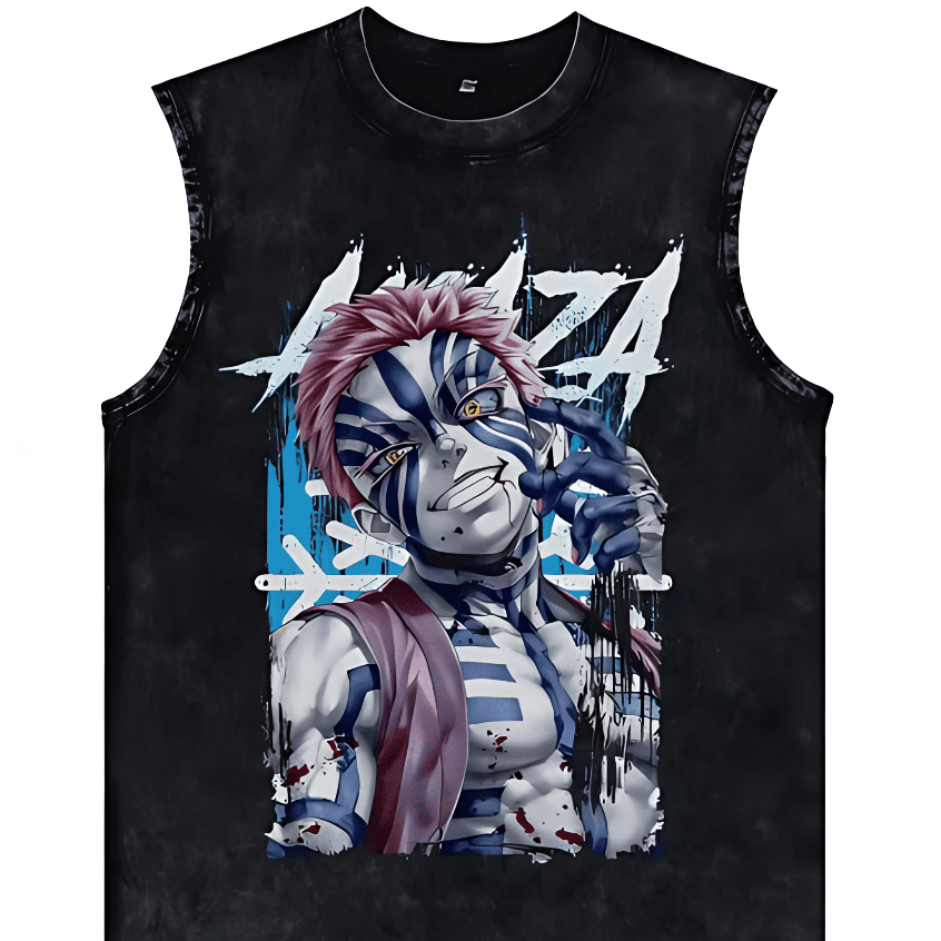 Camiseta Regata Machão Kimetsu no Yaiba Vilão Akaza Confortável Algodão Camiseta Cavada Masculino Macio Unissex Adulto