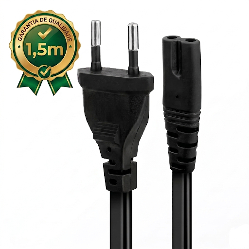 Cabo De Força Energia Bipolar 1.5m Para PS4 PS5 Xbox TV E Monitores Tipo 8 Oitinho Bivolt