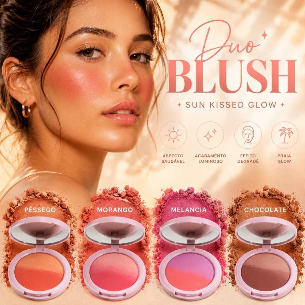 Blush Koasis Efeito Gradiente Textura Aveludada Alta Pigmentação e Duo de Cores Maquiagem Profissional com Acabame