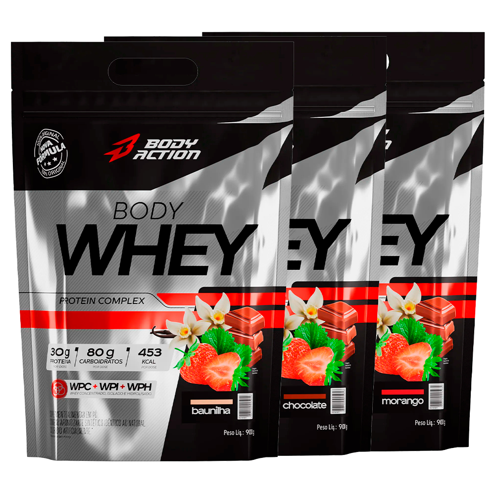Kit 3x Body Whey Protein Complex Refil 900g Cada - Bodyaction