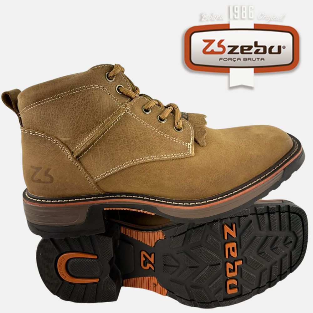 Coturno Masculino Zebu Bico Quadrado Couro Bufalo Castor - Ref:93130 BF 09