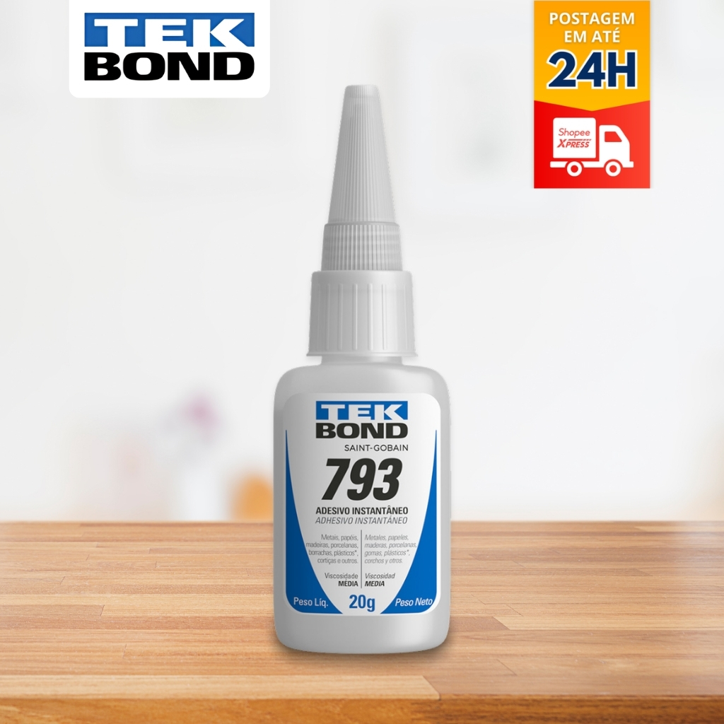 Adesivo Cola Instantânea 793 20g Ideal Para Madeiras e Metais Multiuso Transparente Tekbond