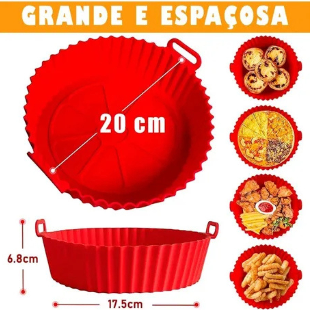 Detalhes do Kit 2 Formas de Silicone para Air Fryer, Forno Micro-ondas Reutilizáveis, Antiaderentes e Flexível