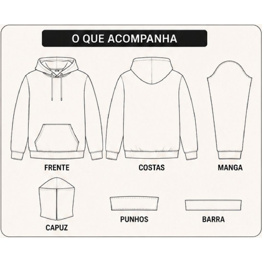 Molde moletom adulto, Modelagem de Moletom Adulto Unissex em papel semi Kraft, Kit com os tamanhos P-M-G-GG