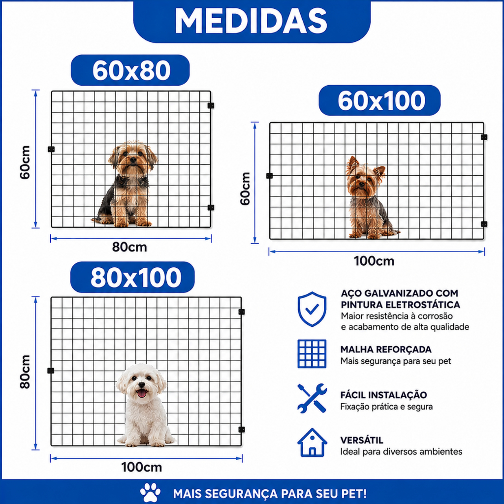 Grade Portão Proteção Pet Cachorro Cães Pequenos - Escolha Cor E Medidas - 60x80, 60x100 ou 80x100cm