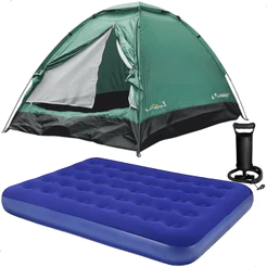 Kit Barraca Acampamento Iglu 3 Pessoas + Colchão Casal + Enchedor Para Pesca Camping E Atividades Ao Ar Livre