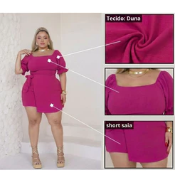 Conjunto de Cropped Short Saia Com Amarração Elastex nas costas Tecido Duna G1 G2