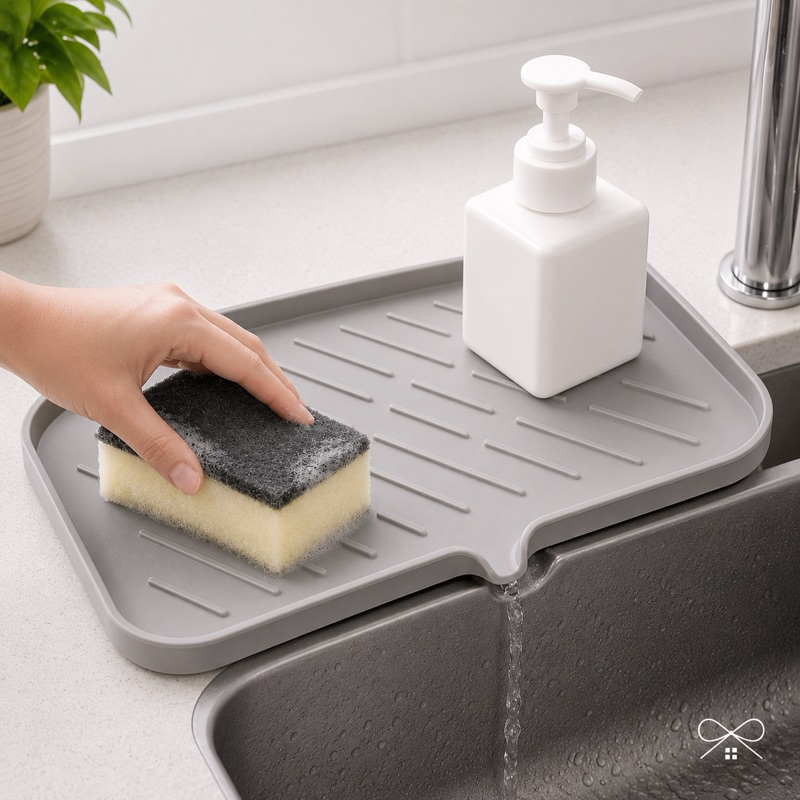 Tapete Escorredor de Pia Silicone Antiderrapante Secagem Rápida Porta Esponja Cozinha