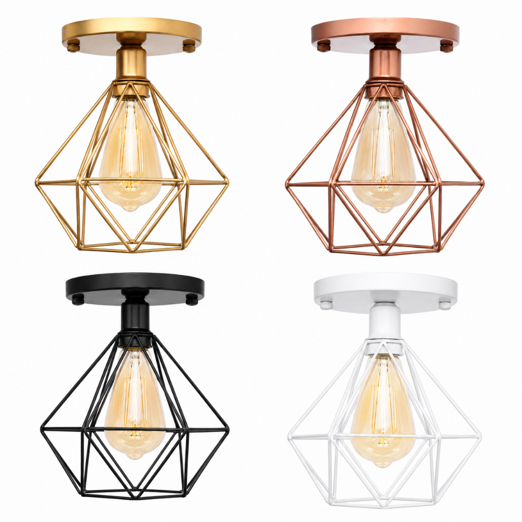 Lustre De Teto Industrial Plafon Retrô Aramado Diamante