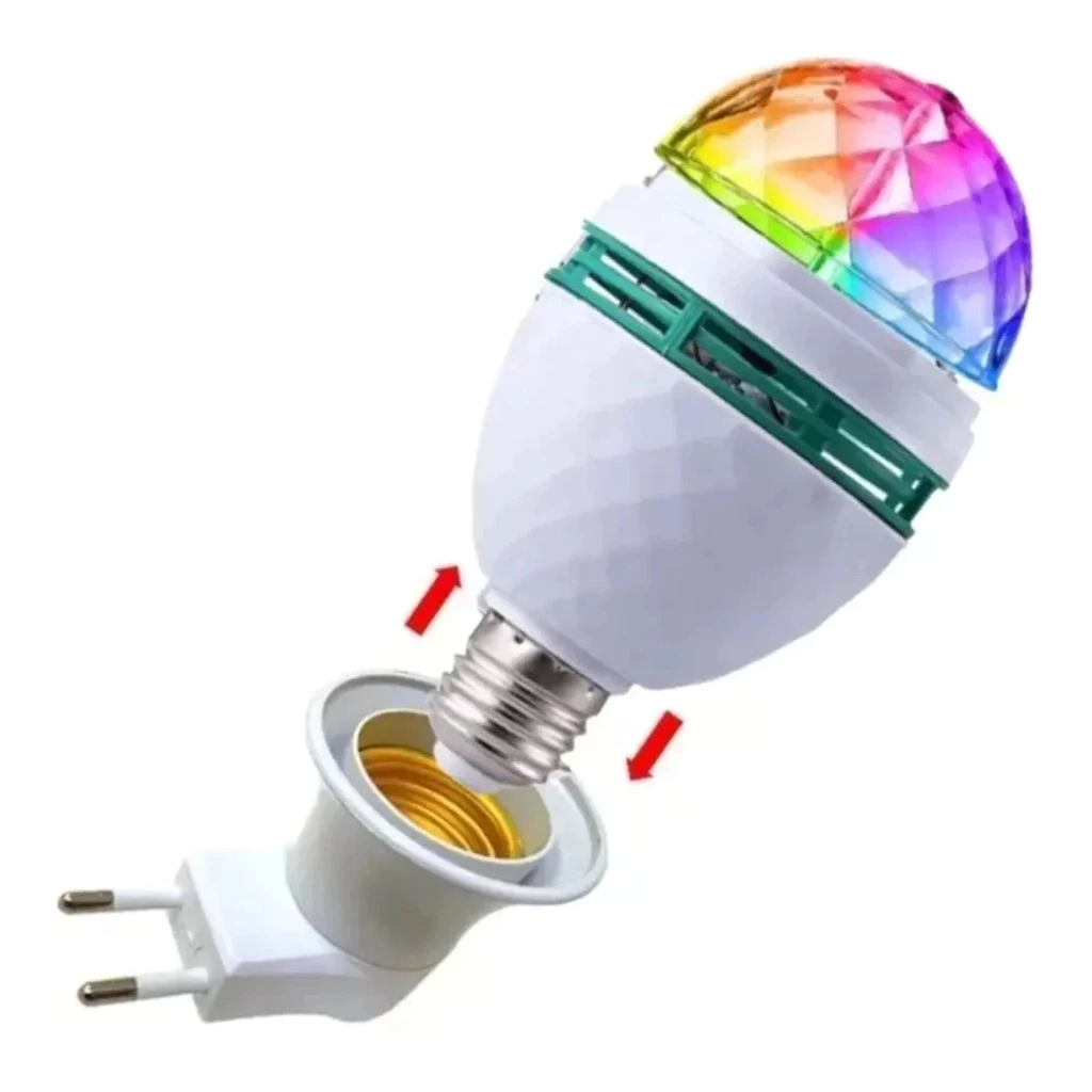 Lâmpada Giratória Colorida Led Bola Maluca Globo Rgb + Adaptador Tomada para Festas Baladas/lâmpada giratória rgb/