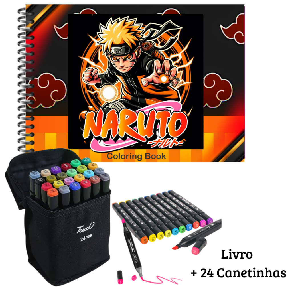 Livro de Colorir Naruto Caderno de Desenhos para Pintar Capa Dura Folha 120g