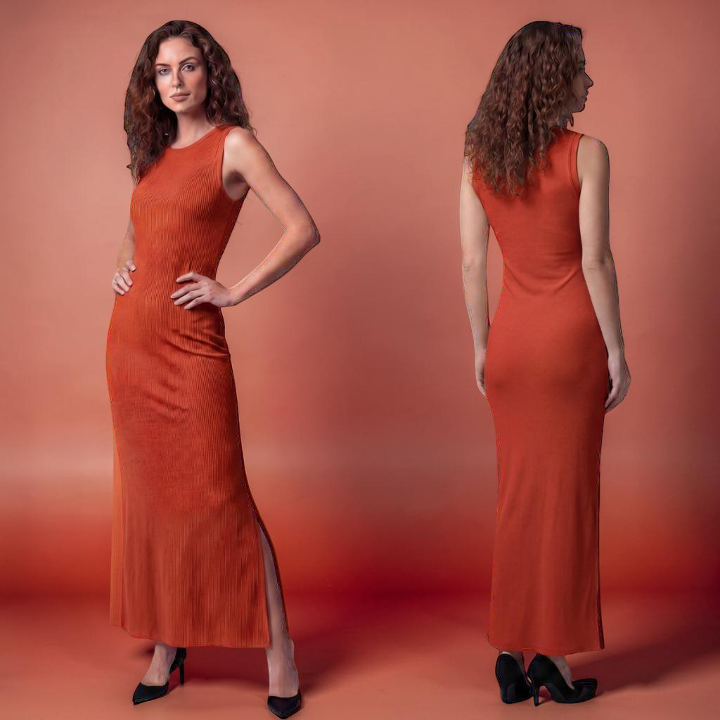 Vestido Longo com Fenda Lateral em Tecido Canelado Premium | Kali Empreendimentos