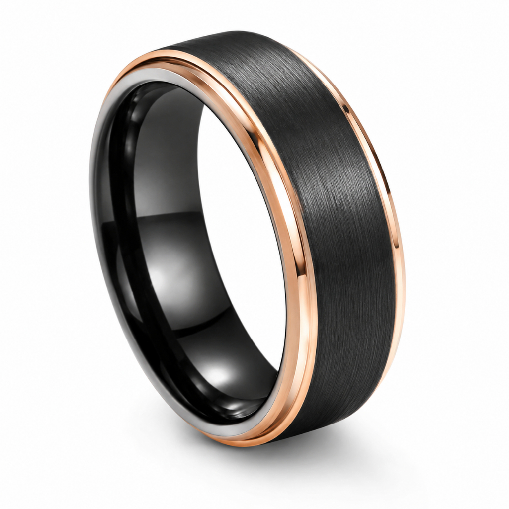 Anel Masculino Titânio Preto Rosé 8mm Chanfrado Anatômico Fosco Super Resistente Não Amassa Antialérgico Original Elite
