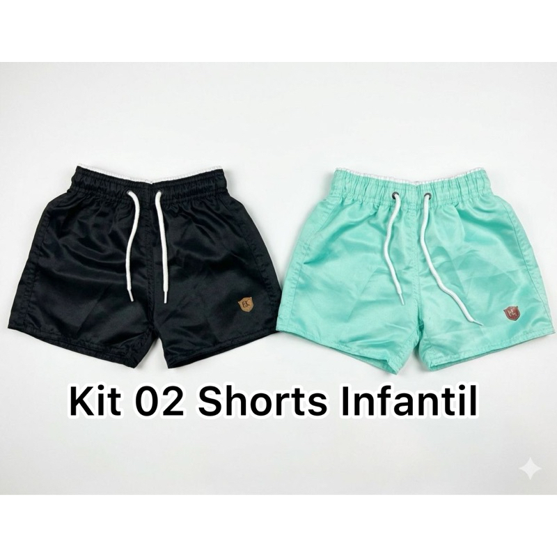 Kit 02 Shorts Infantil Tactel Estampada Praia Piscina Verão Bermuda Com Elástico Regulagem Reforçada